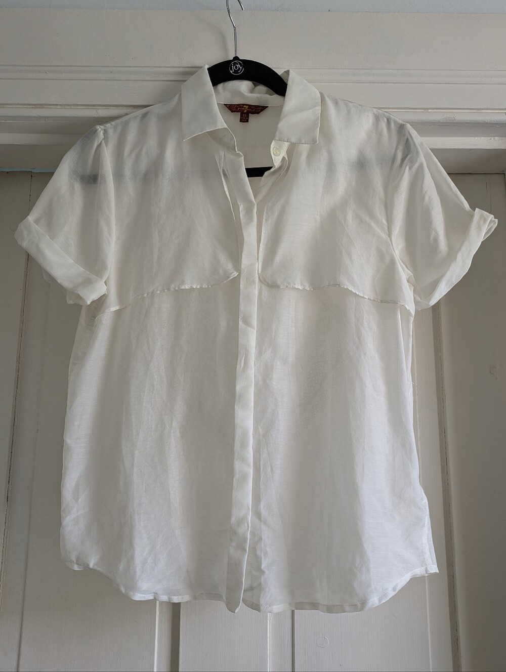 7 For All Mankind White, Cotton& Silk Short Sleeve Button Front Blouse- XS